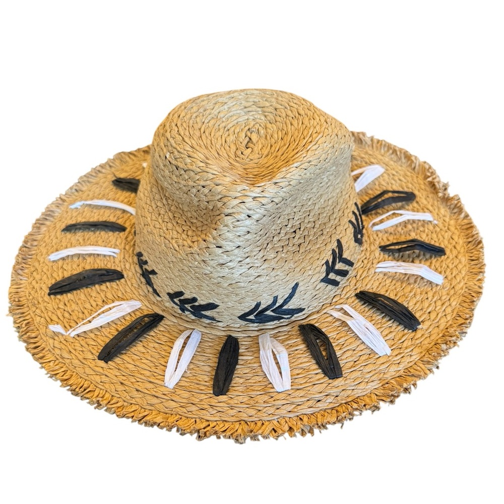 Vince Camuto Straw Sun Hat with Black and White Accents - Picture 4 of 8